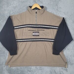 Vintage Hugo Boss Performance Sportswear 1/4 Zip Pullover Men XL Brown Black 90s